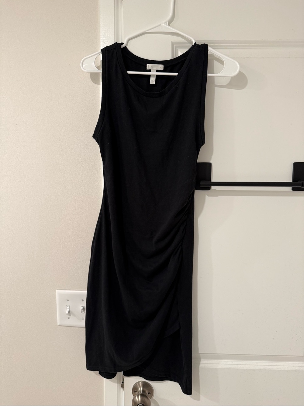 Leith Black Sleeveless Side-Ruched Dress